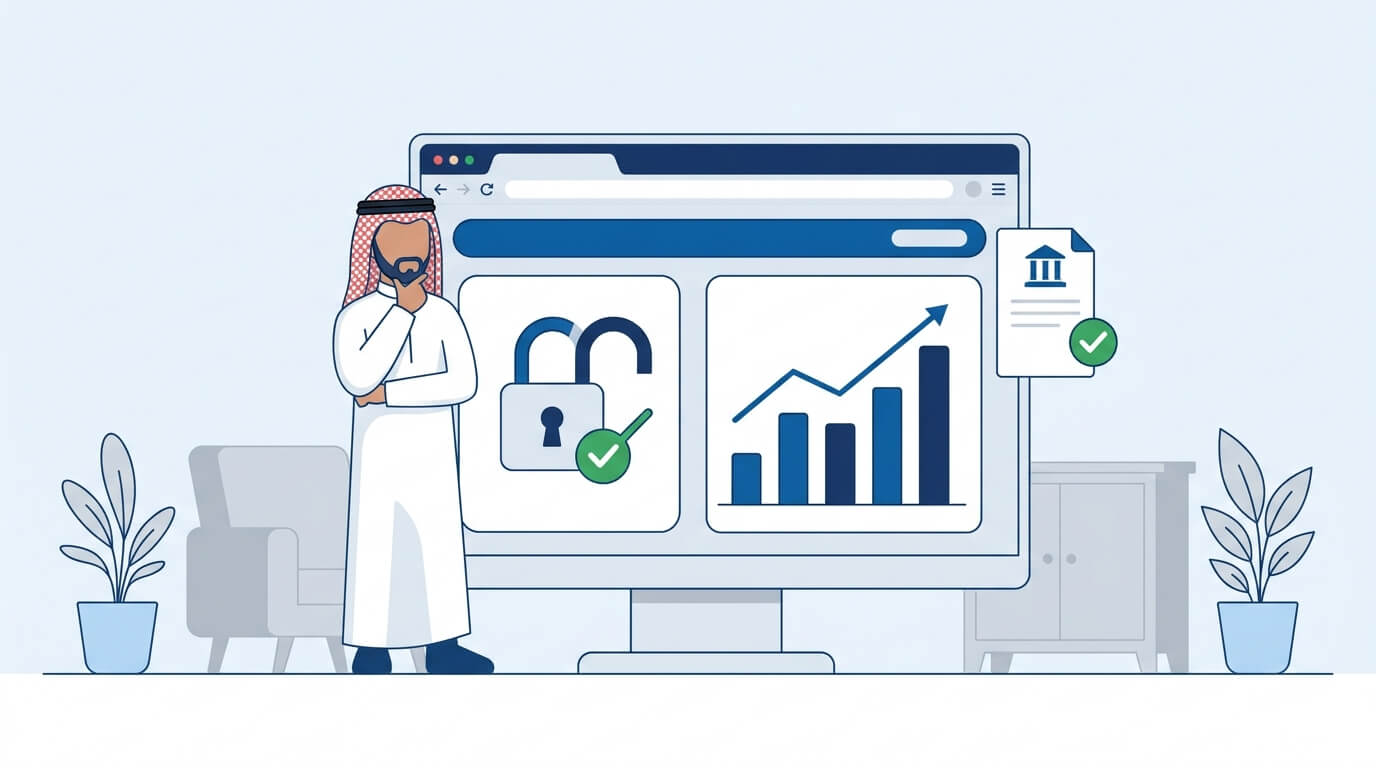 تصميم توضيحي لخطوات تسوية متعثرات البنك الراجحي السعودي وتحديث السجل الائتماني